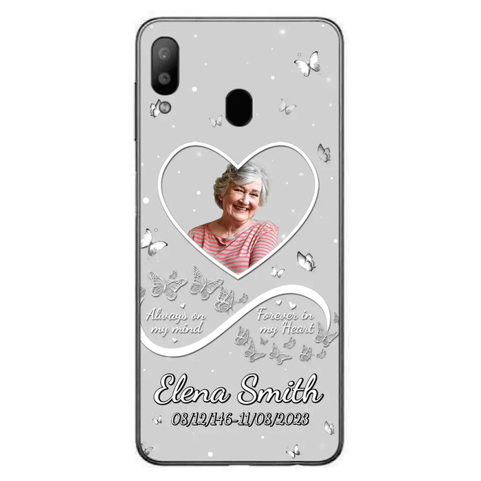 Custom Personalized Memorial Heart Phone Case - Memorial Gift Idea For Family - Upload Photo - Case For iPhone/Samsung - Always On My Mind Forever In My Heart