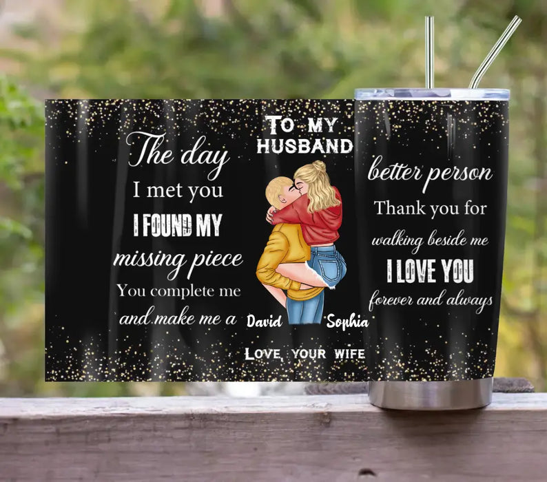 Custom Personalized Couple Tumbler - Christmas Gift Idea For Couple/ Husband/ Wife - To My Husband The Day I Met You