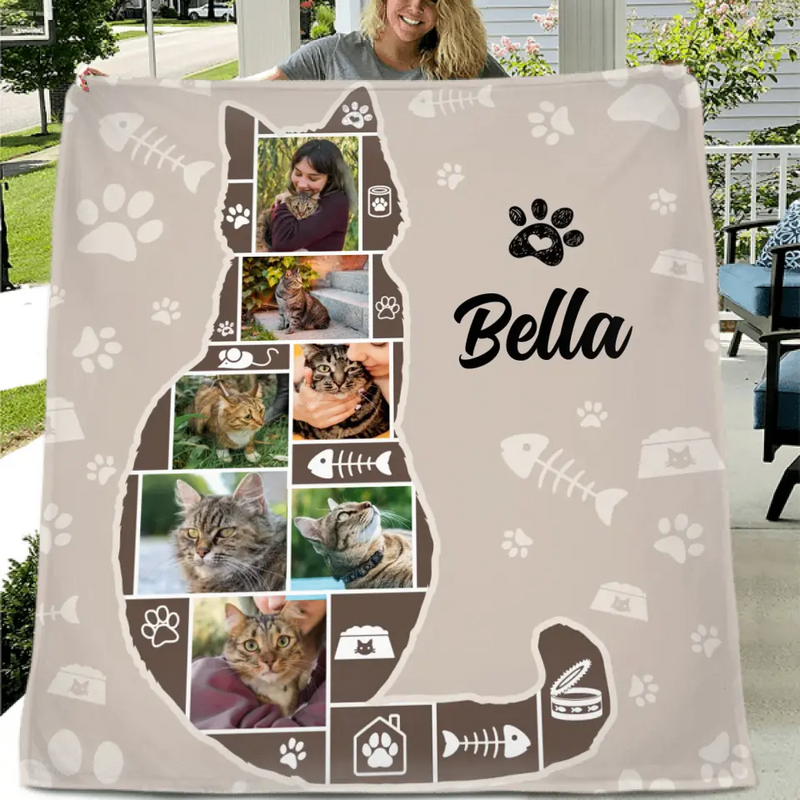 Personalized Cat Photo Fleece Throw Blanket/Quilt - Gift Idea for Cat Lovers - Upload Photos