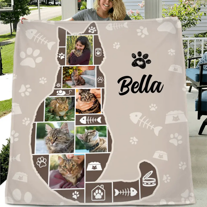 Custom Personalized Cat Photo Quilt/Single Layer Fleece Blanket - Gift Idea for Cat Lovers