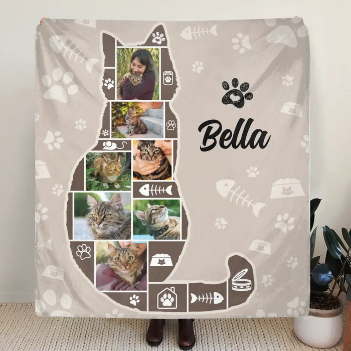Custom Personalized Cat Photo Quilt/Single Layer Fleece Blanket - Gift Idea for Cat Lovers