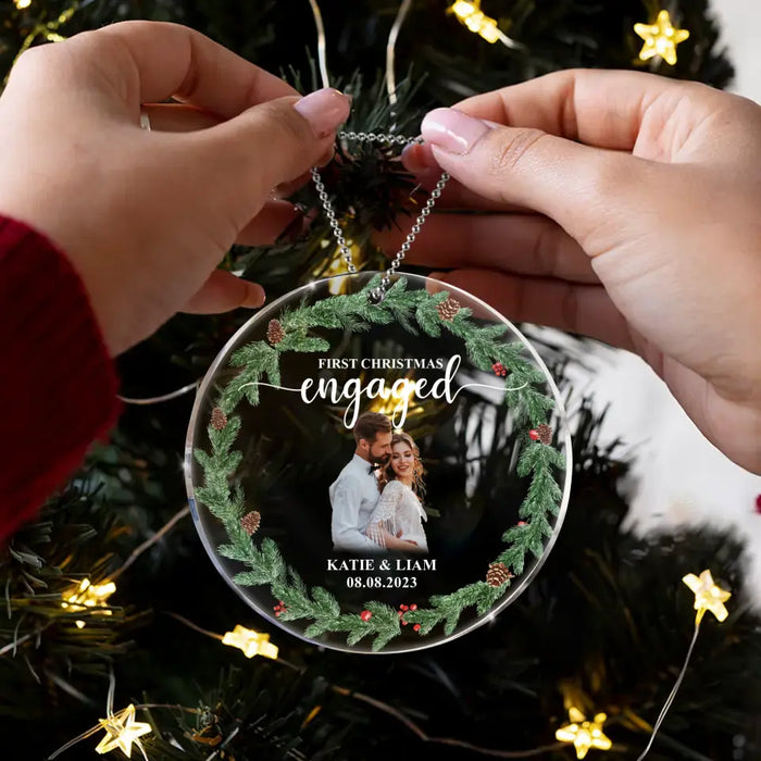 Custom Personalized Couple Circle Acrylic Ornament - Upload Photo - Christmas Gift Idea For Couple - First Christmas Engaged