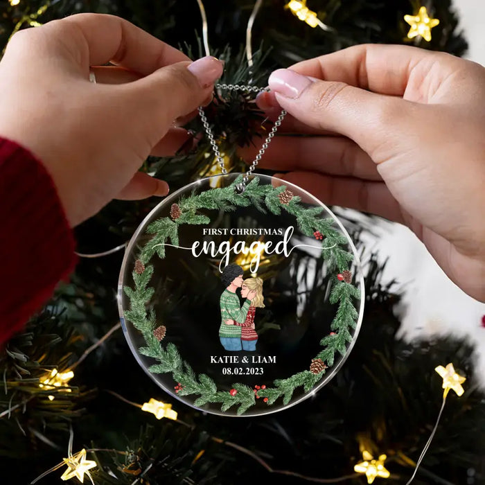 Custom Personalized Couple Circle Acrylic Ornament  - Christmas 2023 Gift Idea For Couple - First Christmas Engaged