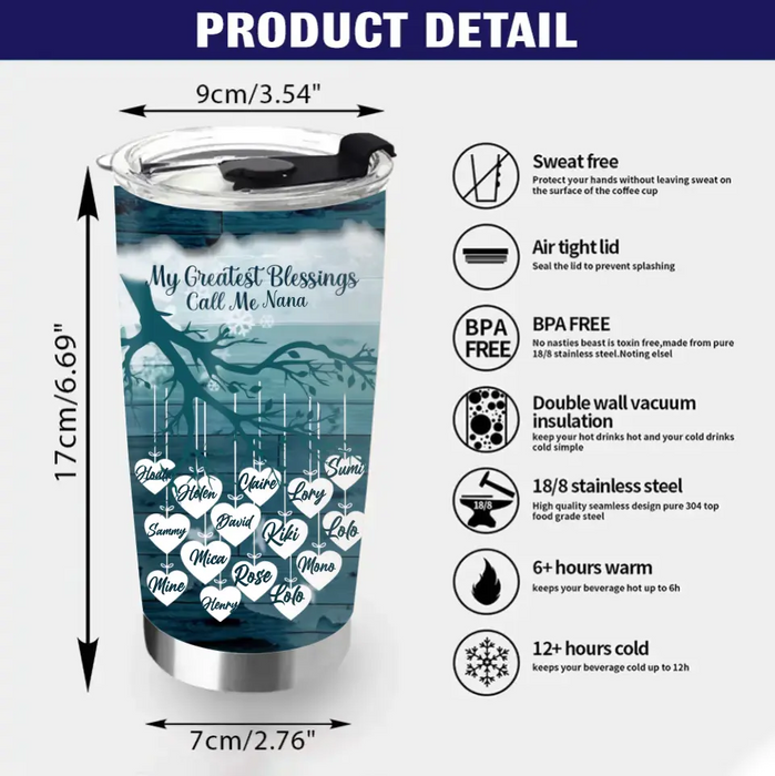 Personalized Grandma Tumbler - Gift Idea For Grandma - Up to 15 Kids - My Greatest Blessings Call Me Nana