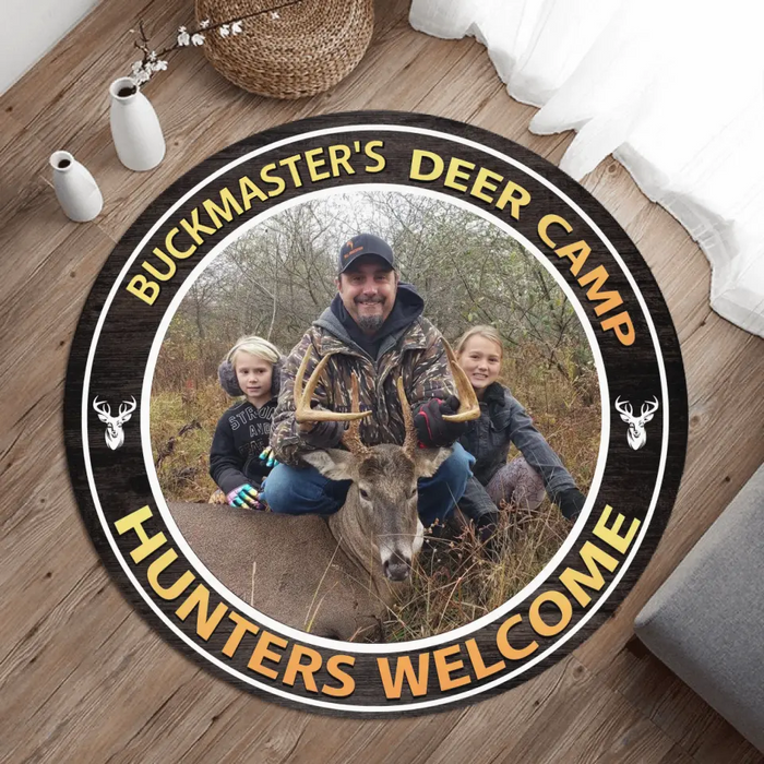 Custom Personalized Hunting Photo Round Rug - Gift Idea for Hunting Lovers - Deer Camp Hunters Welcome