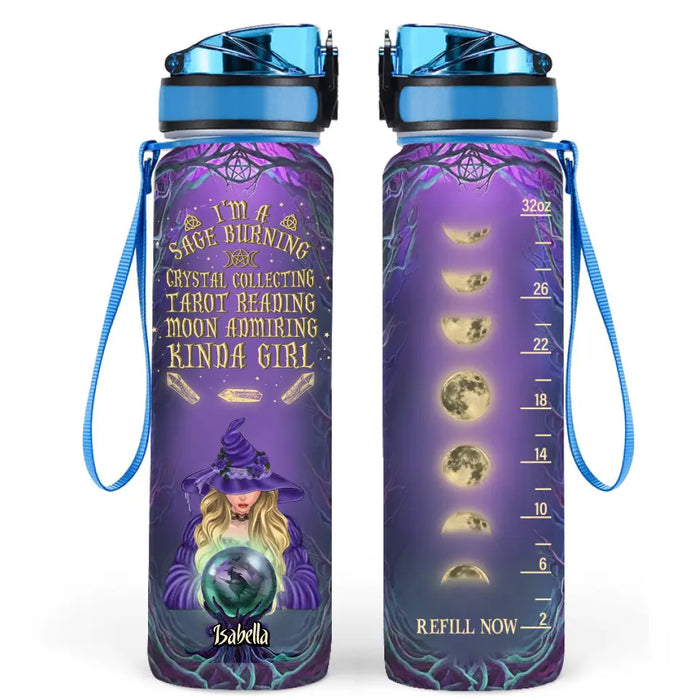Custom Personalized Witch Water Tracker Bottle - Gift Idea for Witch Lovers - I'm A Sage Burning Crystal Collecting