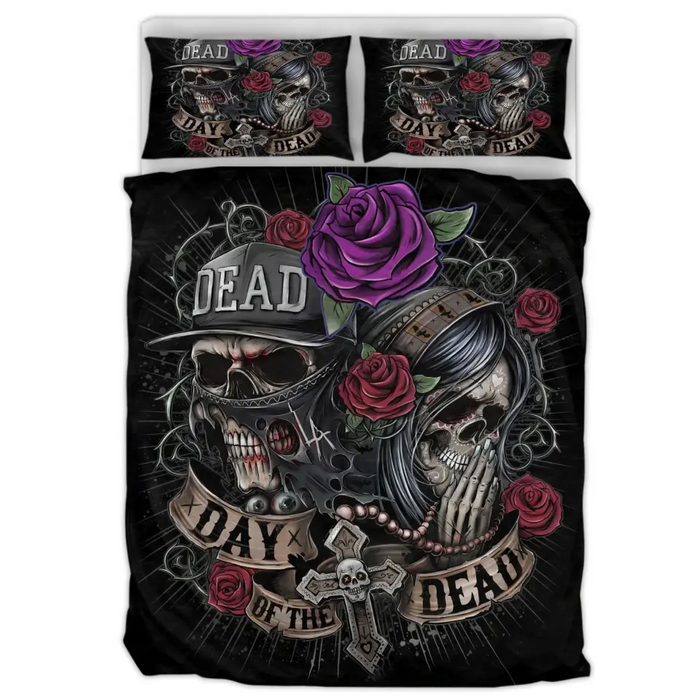 Skull Couple Quilt Bed Sets - Memorial Gift Idea For Him/Her - Day Of The Dead