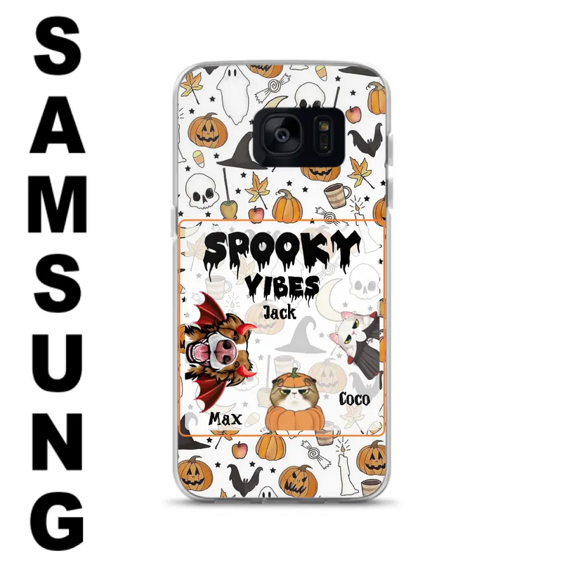 Personalized Halloween Pet Phone Case - Up to 3 Pets - Gift Idea For Dog/Cat Owners - Spooky Vibes - Case for iPhone/Samsung