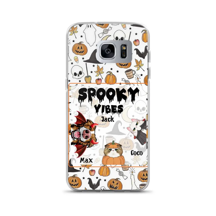 Custom Personalized Halloween Pet Phone Case - Upto 3 Pets - Gift Idea For Dog/Cat Owners -  Spooky Vibes - Case for iPhone/Samsung