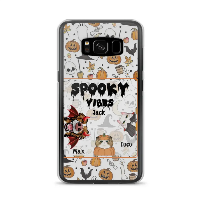 Custom Personalized Halloween Pet Phone Case - Upto 3 Pets - Gift Idea For Dog/Cat Owners -  Spooky Vibes - Case for iPhone/Samsung