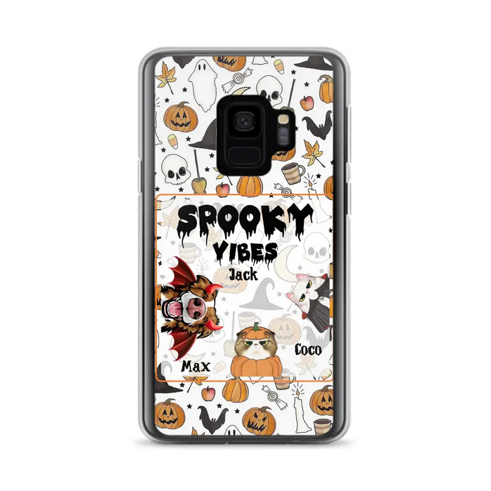 Custom Personalized Halloween Pet Phone Case - Upto 3 Pets - Gift Idea For Dog/Cat Owners -  Spooky Vibes - Case for iPhone/Samsung