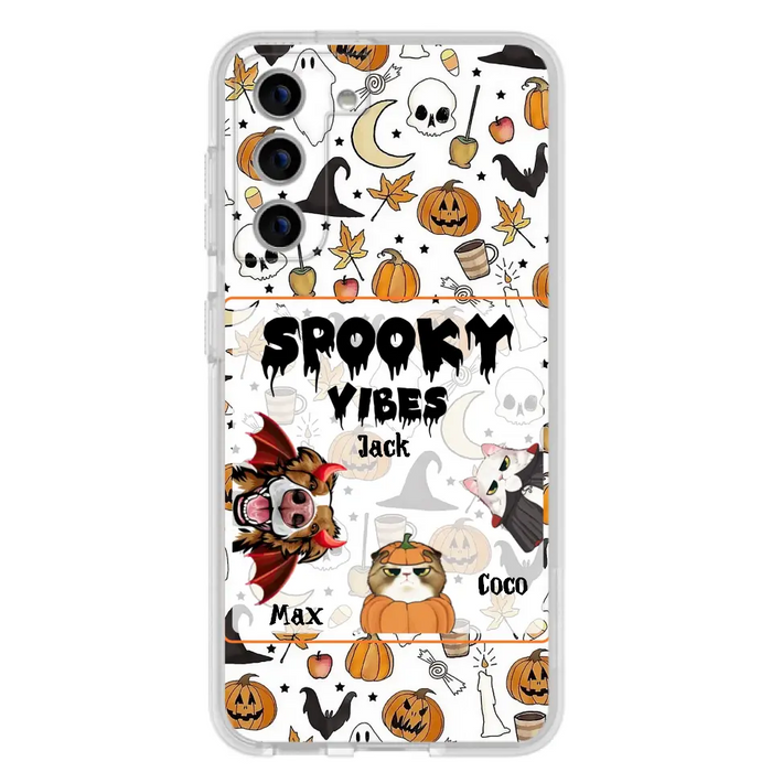 Custom Personalized Halloween Pet Phone Case - Upto 3 Pets - Gift Idea For Dog/Cat Owners -  Spooky Vibes - Case for iPhone/Samsung