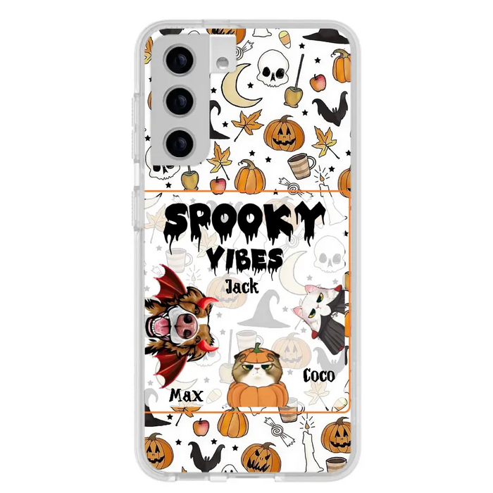 Custom Personalized Halloween Pet Phone Case - Upto 3 Pets - Gift Idea For Dog/Cat Owners -  Spooky Vibes - Case for iPhone/Samsung