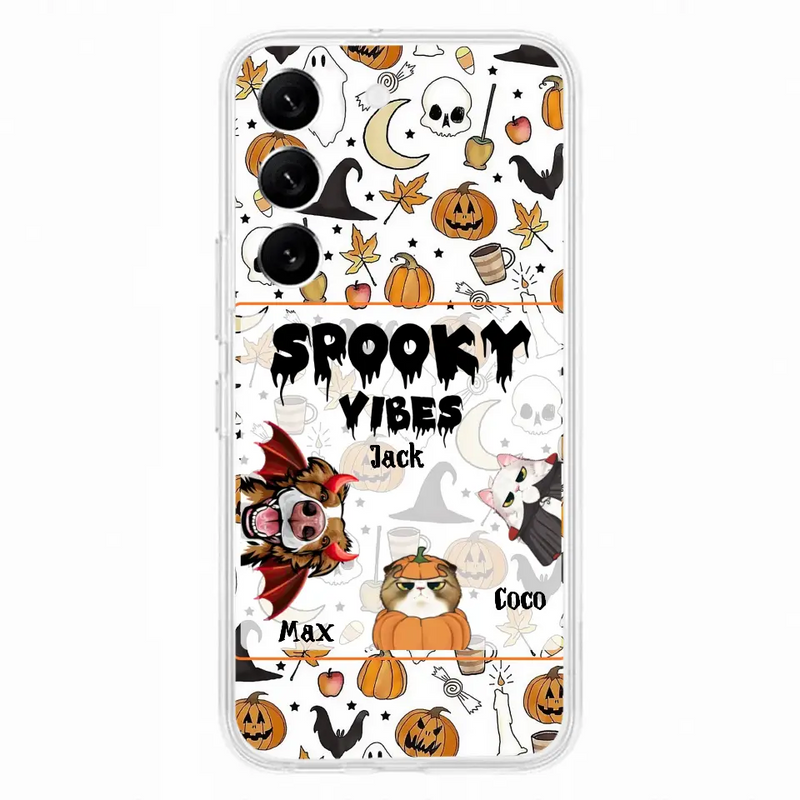 Personalized Halloween Pet Phone Case - Up to 3 Pets - Gift Idea For Dog/Cat Owners - Spooky Vibes - Case for iPhone/Samsung