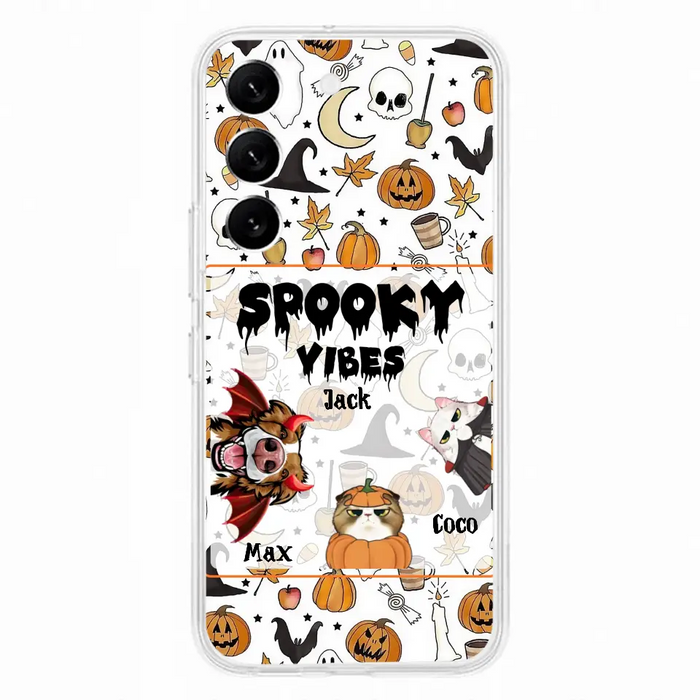 Custom Personalized Halloween Pet Phone Case - Upto 3 Pets - Gift Idea For Dog/Cat Owners -  Spooky Vibes - Case for iPhone/Samsung