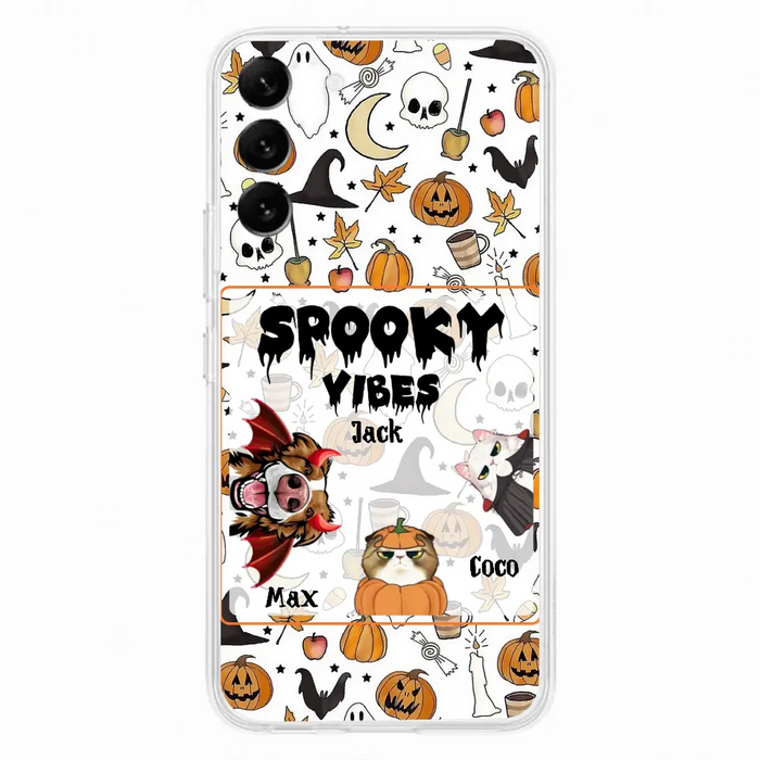 Custom Personalized Halloween Pet Phone Case - Upto 3 Pets - Gift Idea For Dog/Cat Owners -  Spooky Vibes - Case for iPhone/Samsung