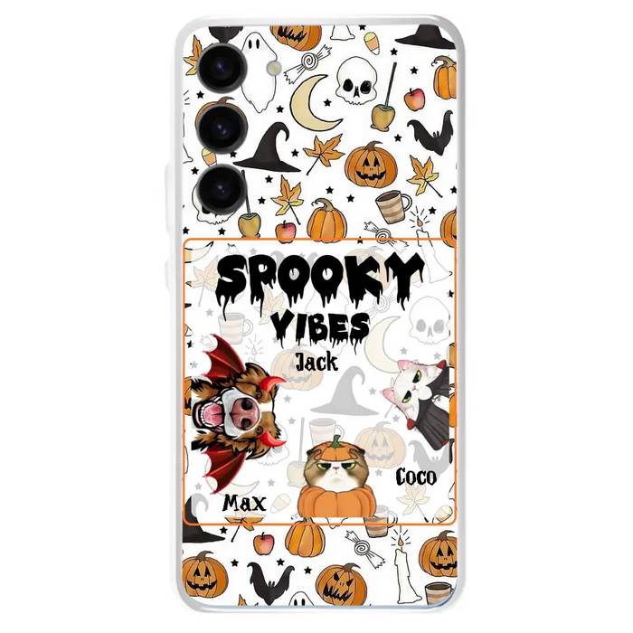 Custom Personalized Halloween Pet Phone Case - Upto 3 Pets - Gift Idea For Dog/Cat Owners -  Spooky Vibes - Case for iPhone/Samsung