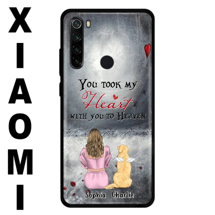 Custom Personalized Memorial Dog Mom Phone Case - Upto 5 Dogs - Memorial Gift Idea for Dog Owner - You Took My Heart With You To Heaven - Case for Xiaomi/Huawei/Oppo