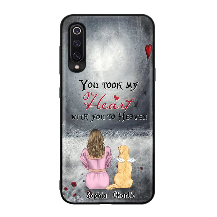 Custom Personalized Memorial Dog Mom Phone Case - Upto 5 Dogs - Memorial Gift Idea for Dog Owner - You Took My Heart With You To Heaven - Case for Xiaomi/Huawei/Oppo