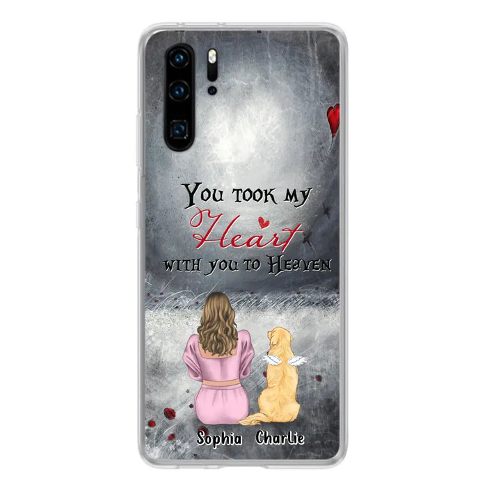 Custom Personalized Memorial Dog Mom Phone Case - Upto 5 Dogs - Memorial Gift Idea for Dog Owner - You Took My Heart With You To Heaven - Case for Xiaomi/Huawei/Oppo