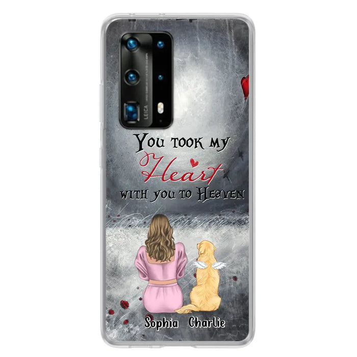 Custom Personalized Memorial Dog Mom Phone Case - Upto 5 Dogs - Memorial Gift Idea for Dog Owner - You Took My Heart With You To Heaven - Case for Xiaomi/Huawei/Oppo