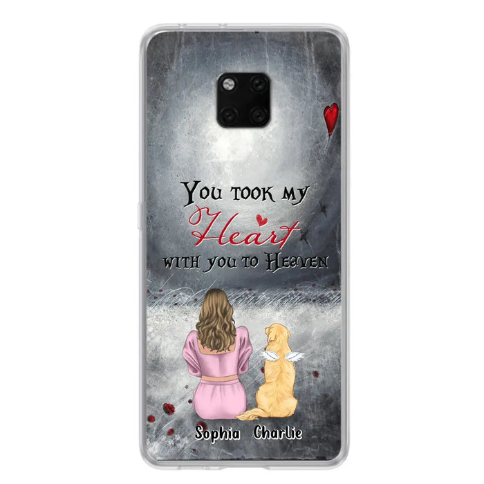 Custom Personalized Memorial Dog Mom Phone Case - Upto 5 Dogs - Memorial Gift Idea for Dog Owner - You Took My Heart With You To Heaven - Case for Xiaomi/Huawei/Oppo