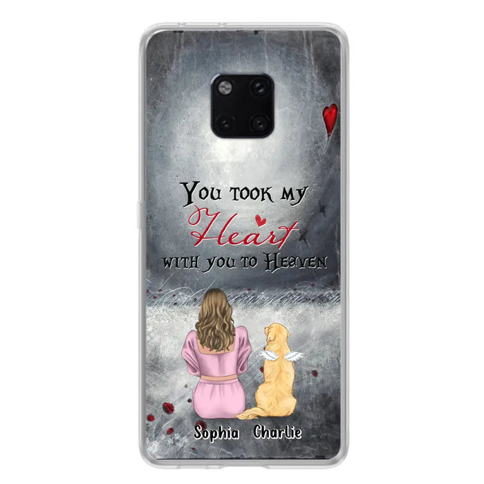 Custom Personalized Memorial Dog Mom Phone Case - Upto 5 Dogs - Memorial Gift Idea for Dog Owner - You Took My Heart With You To Heaven - Case for Xiaomi/Huawei/Oppo