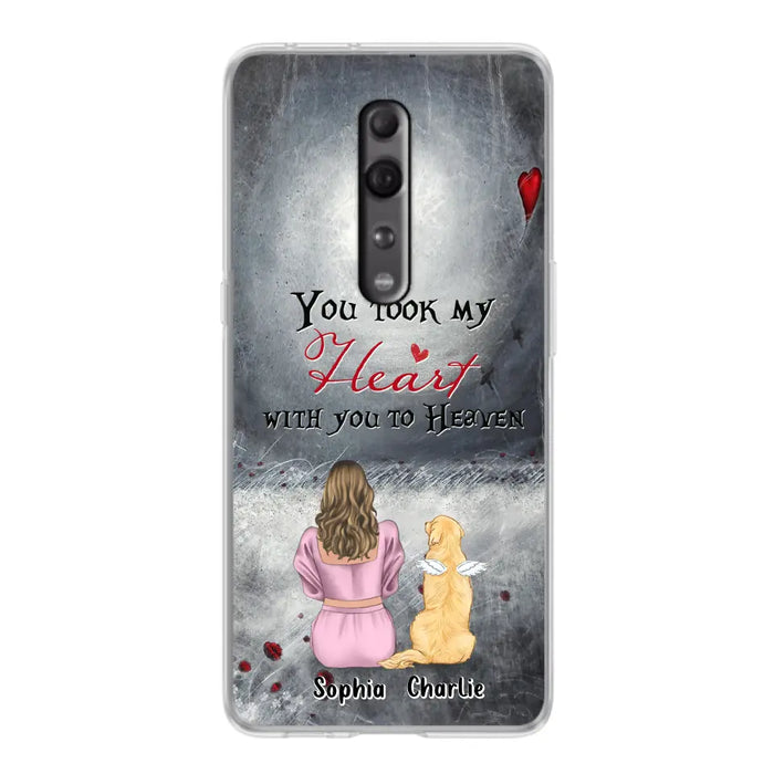 Custom Personalized Memorial Dog Mom Phone Case - Upto 5 Dogs - Memorial Gift Idea for Dog Owner - You Took My Heart With You To Heaven - Case for Xiaomi/Huawei/Oppo