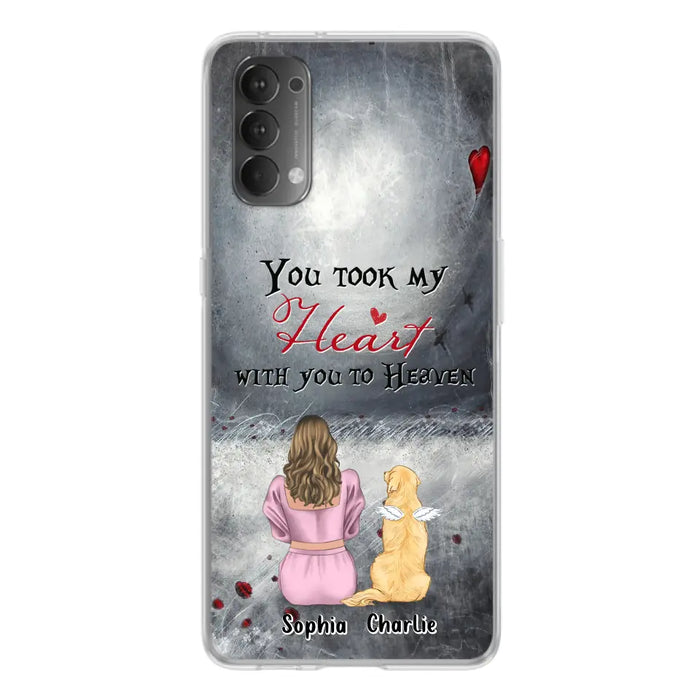 Custom Personalized Memorial Dog Mom Phone Case - Upto 5 Dogs - Memorial Gift Idea for Dog Owner - You Took My Heart With You To Heaven - Case for Xiaomi/Huawei/Oppo