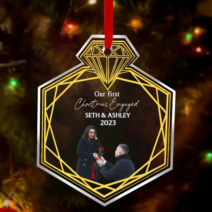 Custom Personalized Couple Rings Acrylic Ornament - Upload Photo - Christmas 2023 Gift For Couple - Our First Christmas Engaged