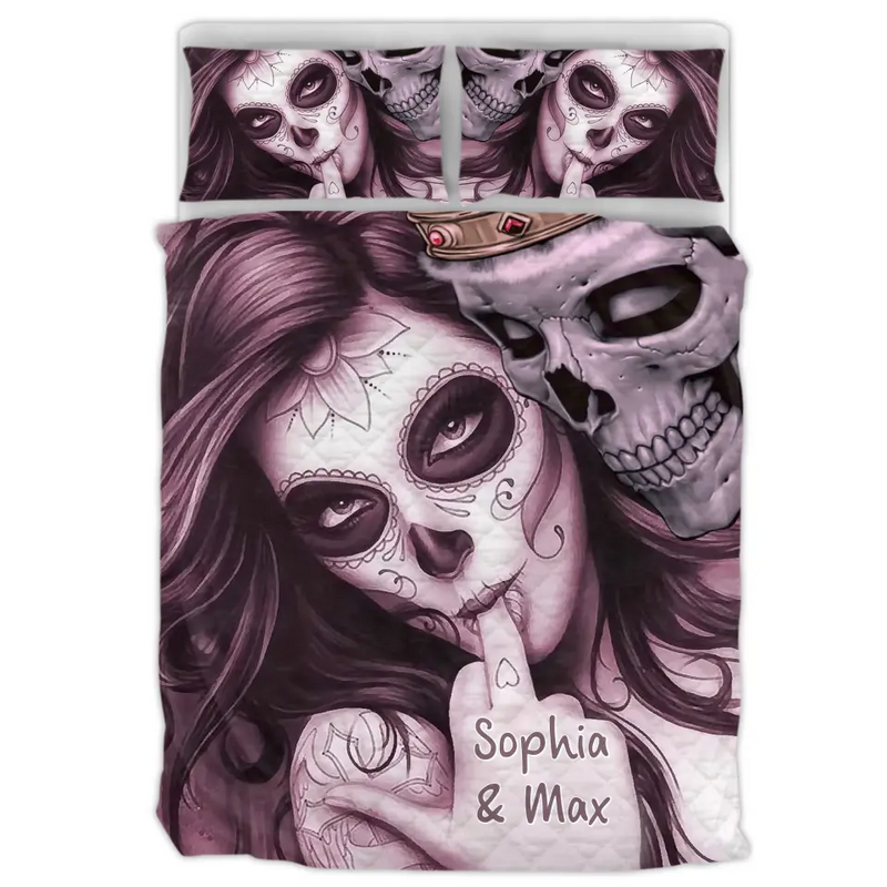 Personalized Skull Girl Quilt Bed Sets - Gift Idea For Couple/Skull Lover