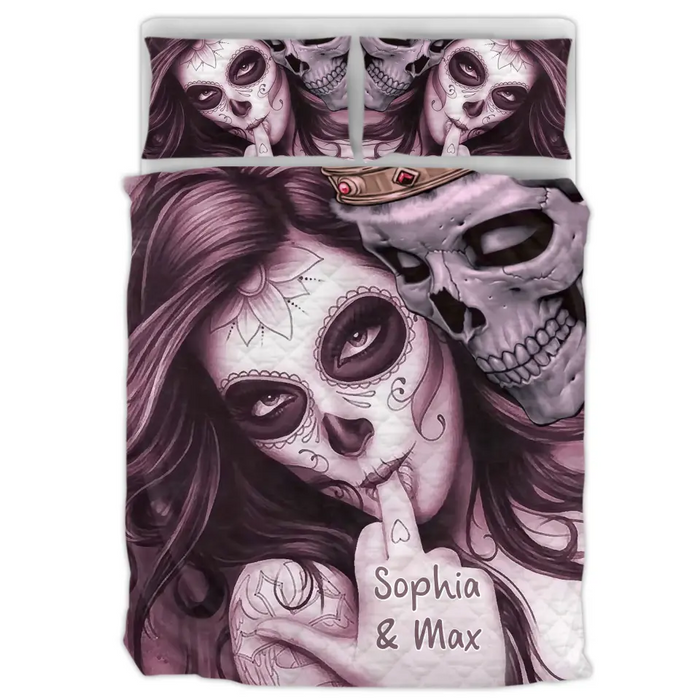 Custom Personalized Skull Girl Quilt Bed Sets - Gift Idea For Couple/ Skull Lover