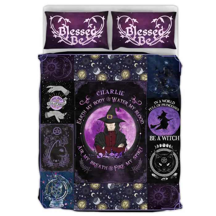 Personalized Witch Male Quilt Bed Sets - Halloween Gift Idea For Witch Lovers - Earth My Body Water My Blood Air My Breath Fire My Spirit