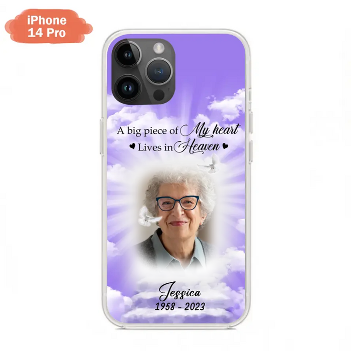 Custom Personalized Memorial Photo Phone Case - Memorial Gift Idea For Mother's Day/Father's Day - A Big Piece Of My Heart Lives In Heaven - Case For iPhone/Samsung
