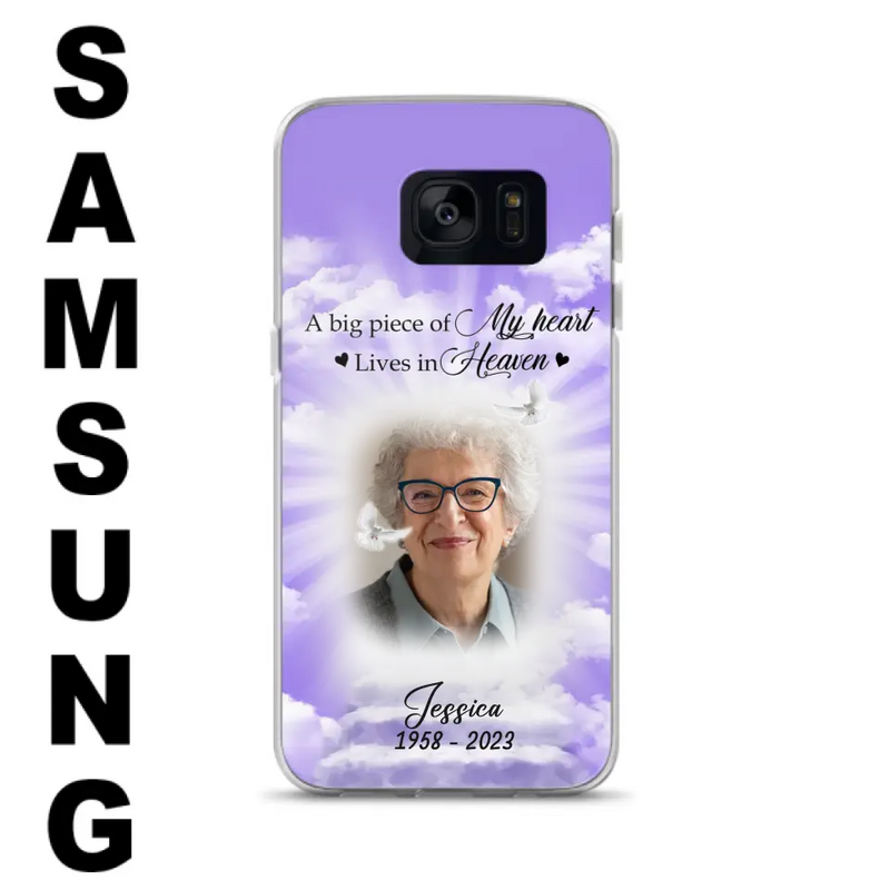 Personalized Memorial Photo Phone Case - Memorial Gift Idea For Mother's Day/Father's Day - A Big Piece Of My Heart Lives In Heaven - Case For iPhone/Samsung