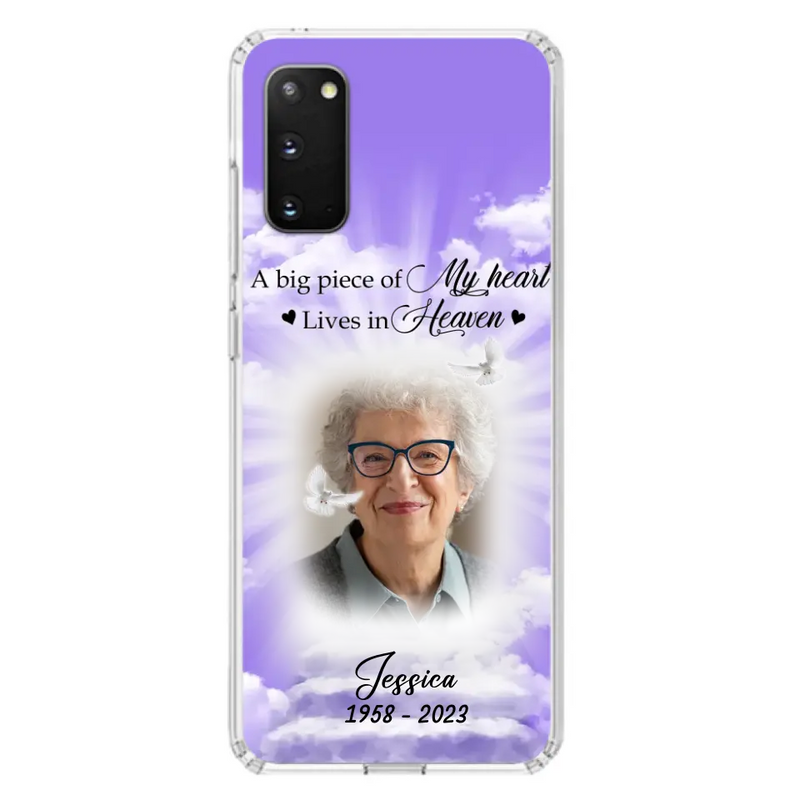 Personalized Memorial Photo Phone Case - Memorial Gift Idea For Mother's Day/Father's Day - A Big Piece Of My Heart Lives In Heaven - Case For iPhone/Samsung