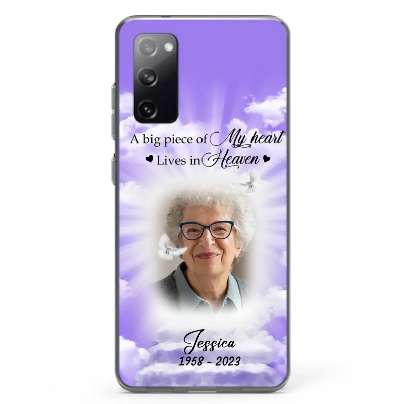 Personalized Memorial Photo Phone Case - Memorial Gift Idea For Mother's Day/Father's Day - A Big Piece Of My Heart Lives In Heaven - Case For iPhone/Samsung