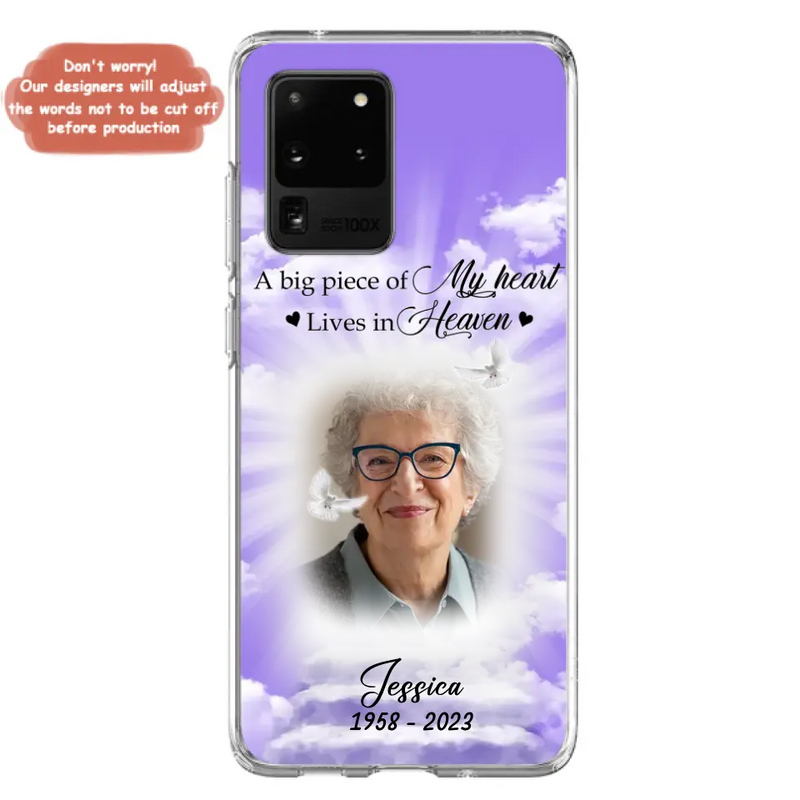 Personalized Memorial Photo Phone Case - Memorial Gift Idea For Mother's Day/Father's Day - A Big Piece Of My Heart Lives In Heaven - Case For iPhone/Samsung