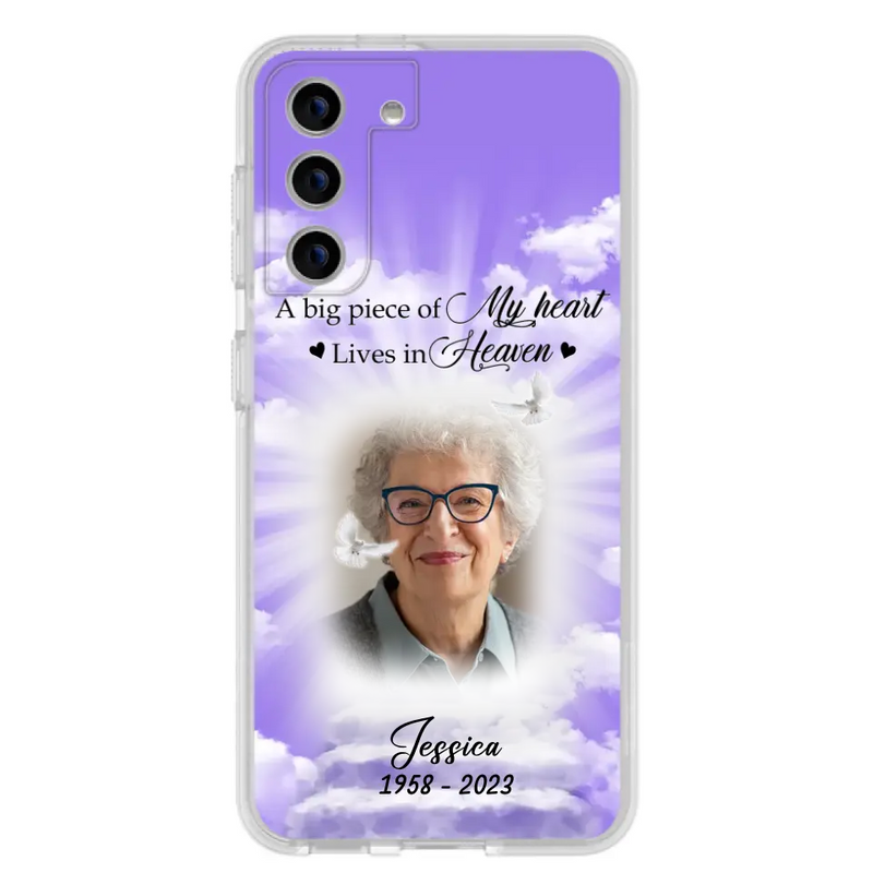 Personalized Memorial Photo Phone Case - Memorial Gift Idea For Mother's Day/Father's Day - A Big Piece Of My Heart Lives In Heaven - Case For iPhone/Samsung