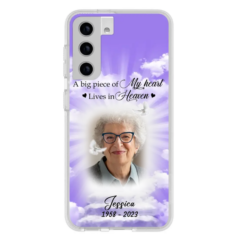 Personalized Memorial Photo Phone Case - Memorial Gift Idea For Mother's Day/Father's Day - A Big Piece Of My Heart Lives In Heaven - Case For iPhone/Samsung