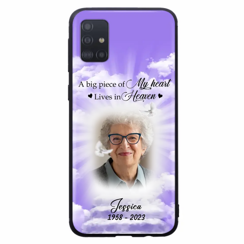 Personalized Memorial Photo Phone Case - Memorial Gift Idea For Mother's Day/Father's Day - A Big Piece Of My Heart Lives In Heaven - Case For iPhone/Samsung