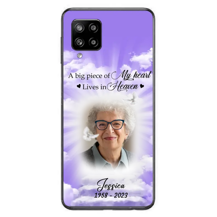 Custom Personalized Memorial Photo Phone Case - Memorial Gift Idea For Mother's Day/Father's Day - A Big Piece Of My Heart Lives In Heaven - Case For iPhone/Samsung