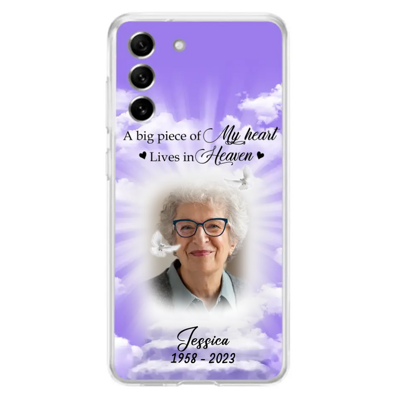 Personalized Memorial Photo Phone Case - Memorial Gift Idea For Mother's Day/Father's Day - A Big Piece Of My Heart Lives In Heaven - Case For iPhone/Samsung
