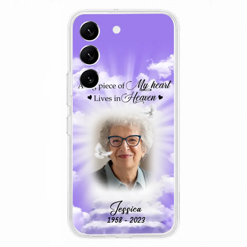 Personalized Memorial Photo Phone Case - Memorial Gift Idea For Mother's Day/Father's Day - A Big Piece Of My Heart Lives In Heaven - Case For iPhone/Samsung