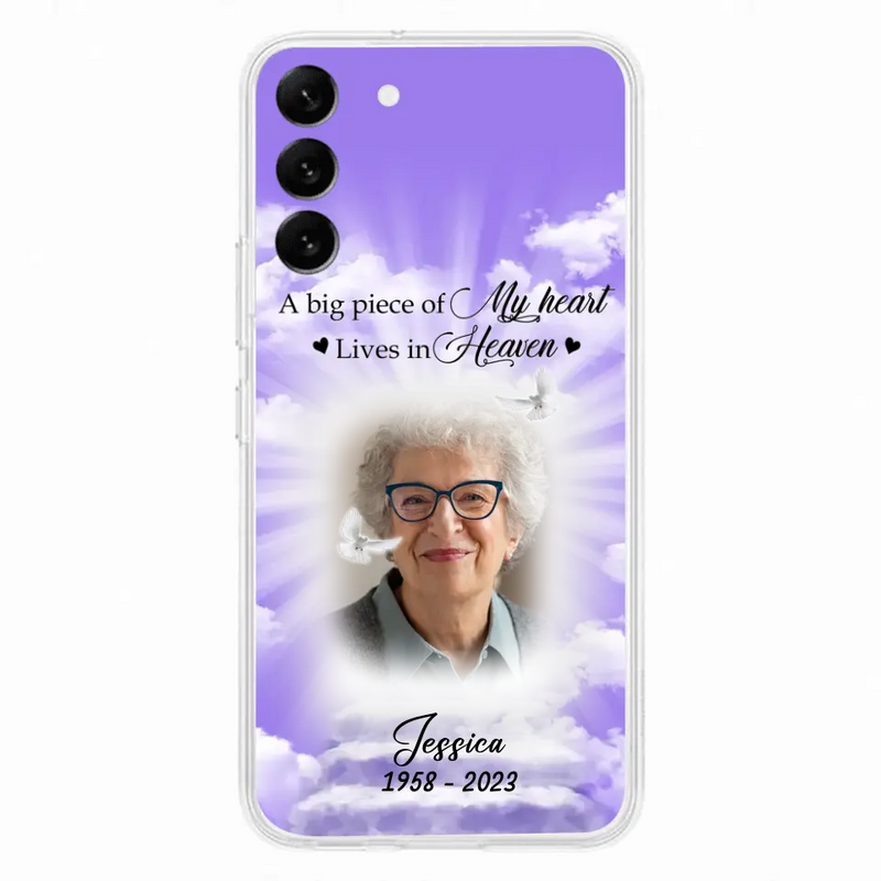 Personalized Memorial Photo Phone Case - Memorial Gift Idea For Mother's Day/Father's Day - A Big Piece Of My Heart Lives In Heaven - Case For iPhone/Samsung