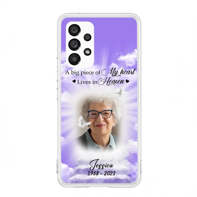 Personalized Memorial Photo Phone Case - Memorial Gift Idea For Mother's Day/Father's Day - A Big Piece Of My Heart Lives In Heaven - Case For iPhone/Samsung