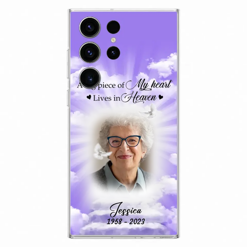 Personalized Memorial Photo Phone Case - Memorial Gift Idea For Mother's Day/Father's Day - A Big Piece Of My Heart Lives In Heaven - Case For iPhone/Samsung