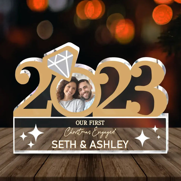 Custom Personalized Couple Photo Acrylic Plaque - Anniversary Gift Idea For Couple/ Gift To Him/ Her - Our First Christmas Engaged 2023