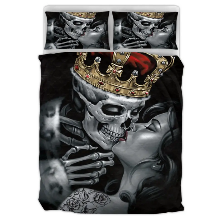 Skull Couple Quilt Bed Sets - Memorial Gift Idea For Him/Her