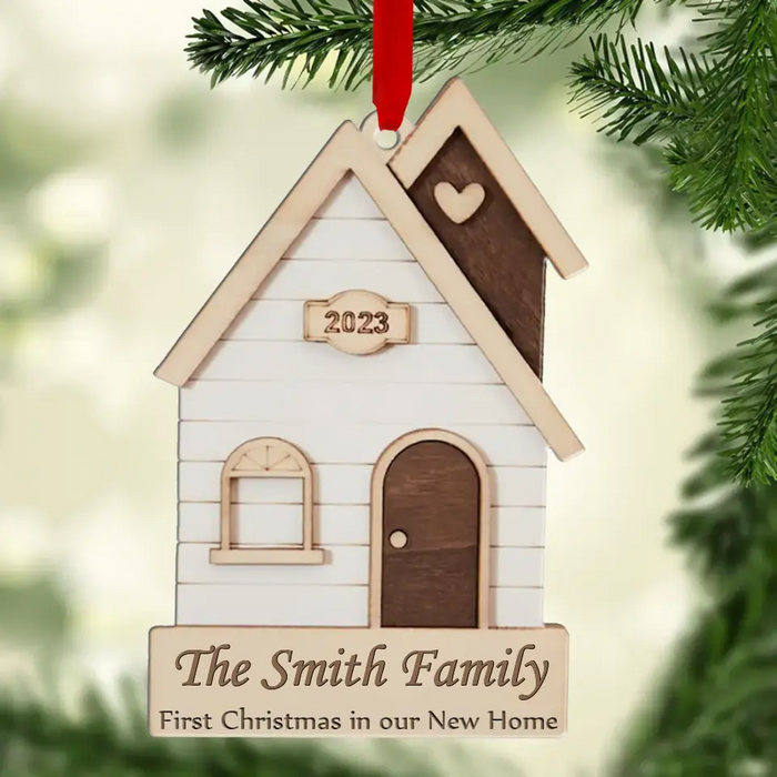 Custom Personalized New Home Wooden Ornament - Christmas Gift Idea for Family - First Christmas In Our New Home